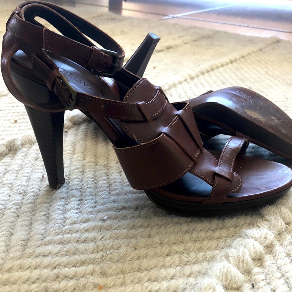 J Crew brown leather high heeled shoes Sz 8 1/2